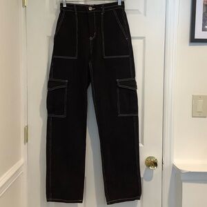 WHITE FOX Women’s Black Denim 100% Cotton Cargo Hipster Streetwear Emo Jeans M